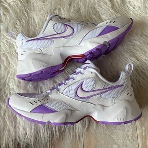 nike white and lilac air heights trainers